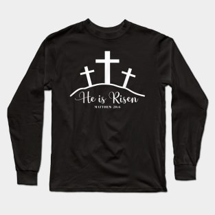 He Is Risen Happy Easter Day Christian Cross Jesus Men Women Long Sleeve T-Shirt